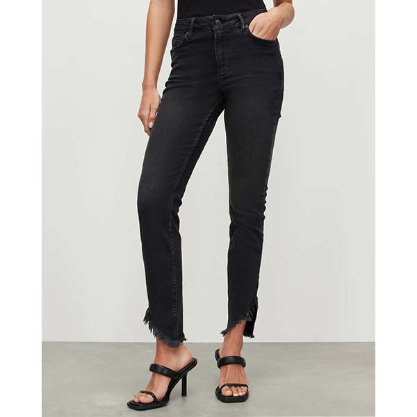 Allsaints Australia Womens Dax Mid-Rise Asymmetric Hem Jeans Black AU02-867